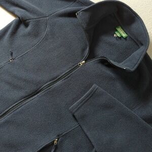 LL Bean Womens 3X Polartec Fleece Jacket Navy Blue Full Zip Mock Neck Soft